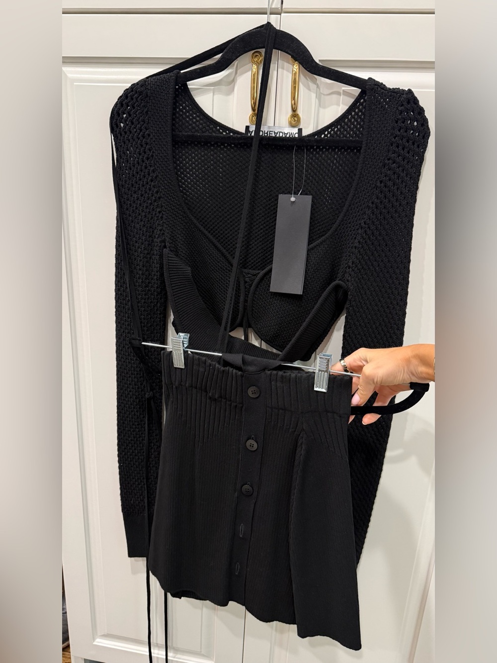 ANDREĀDAMO 
Cut-Out Knitted Mini Skirt set & matching top